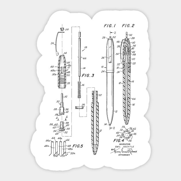 ball point pen mechanism Vintage Patent Hand Drawing Pen